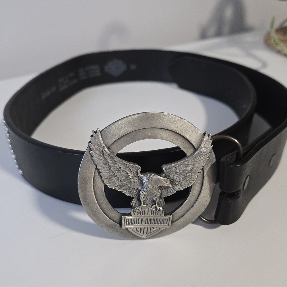 Harley-Davidson Real Leather Black Belt with Silver Eagle Buckle